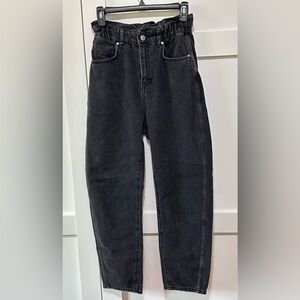 Mango MNG Paperbag Waist Black Jeans Womens Size 4 High Rise Tapered Denim